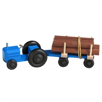 Miniatur Traktor mit Anhänger, Rundholztransport